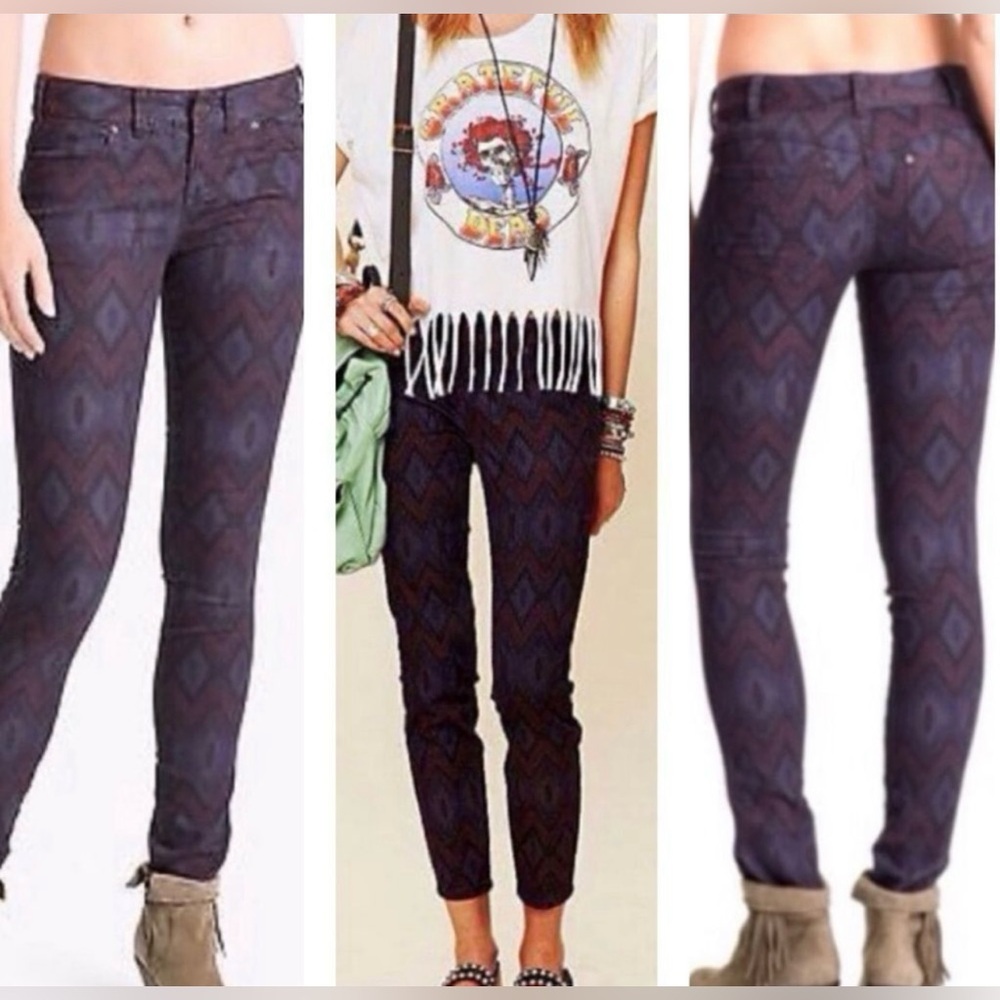 Free People | Skinny Jeans Purple Aztec Tribal Print Millennium Ikat Size 29